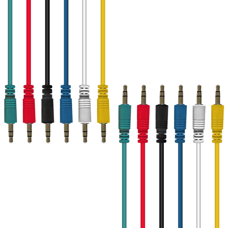 AXA AXCESSABLES AxcessAbles 1/8 (3.5mm) TRS to 1/8 (3.5mm) TRS Balanced Minijack Stereo Patch Cables| Headphone Jack|1/8 aux Cable Bundle| 3.5mm Stereo Aux Audio Cables Multi-Color 6-Pack (1.5ft) - Image 1
